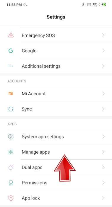 Settings menu XIAOMI Redmi Note 7